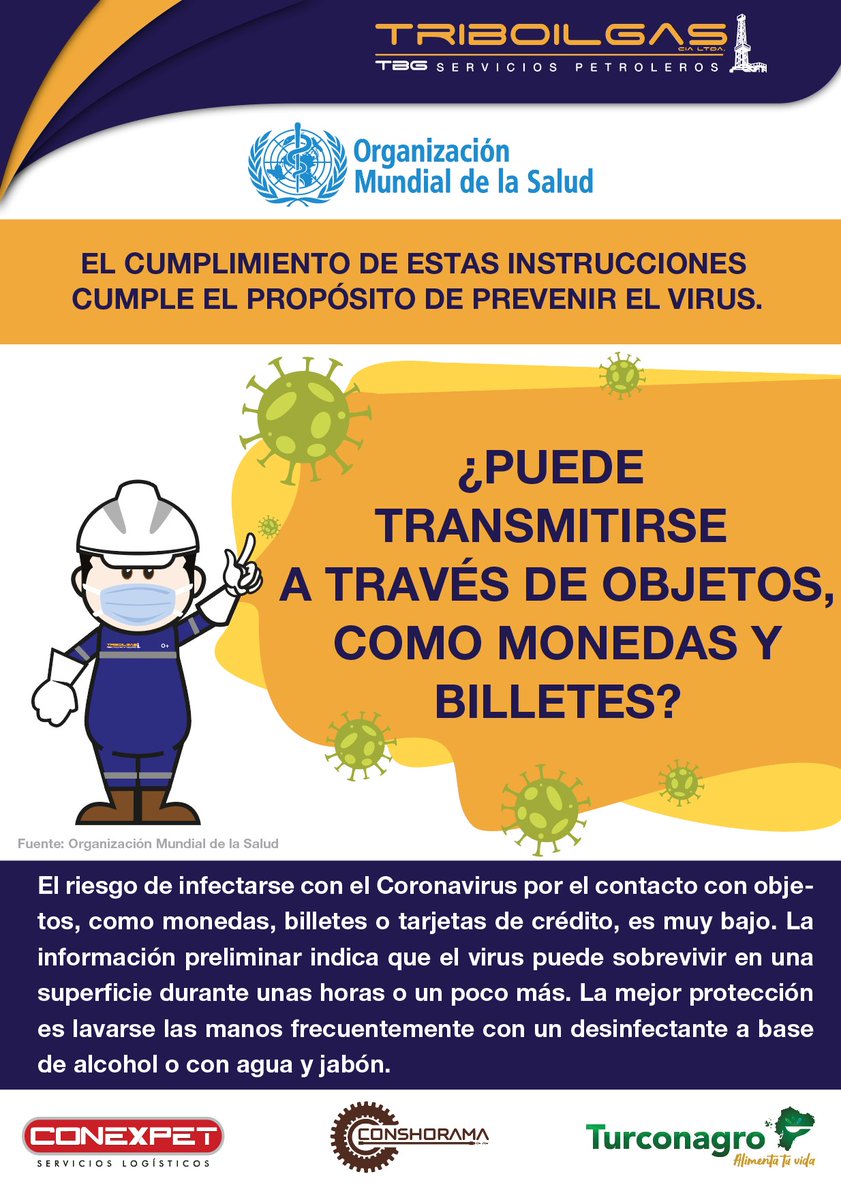 #Triboilgas Informa II Instrucciones para prevenir el #COVID19Ec. ¿Puede transmitirse a través de objetos, como monedas y billetes?
#OrgullosamenteEcuatorianos #JuntosPorElEcuador #TienesTodoNuestroRespaldo