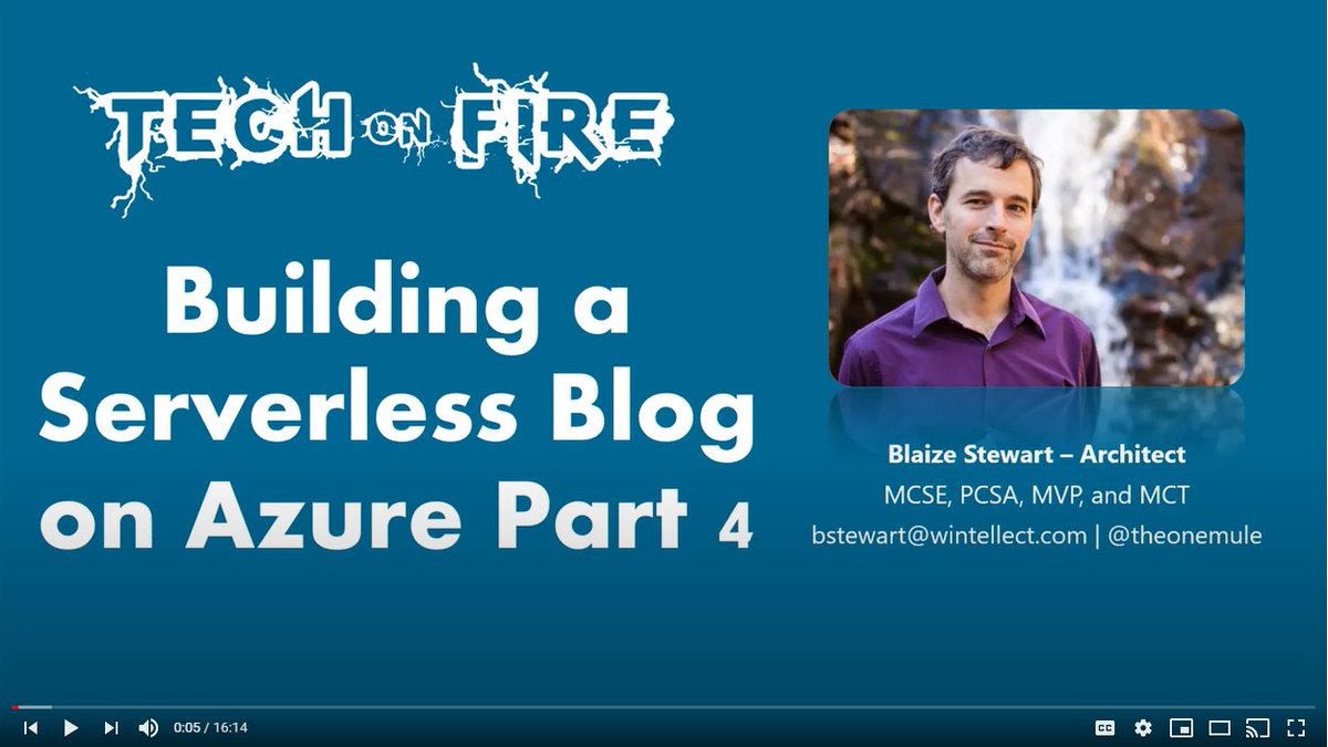 jprosise's tweet image. In part 4 of our Tech on Fire Series: Building a Serverless Blog on Microsoft Azure with Blaize Stewart (@theonemule), you will learn what goes into writing an Azure Function.
okt.to/7rmpqZ
#TechOnFire #AzureFunctions #Azure