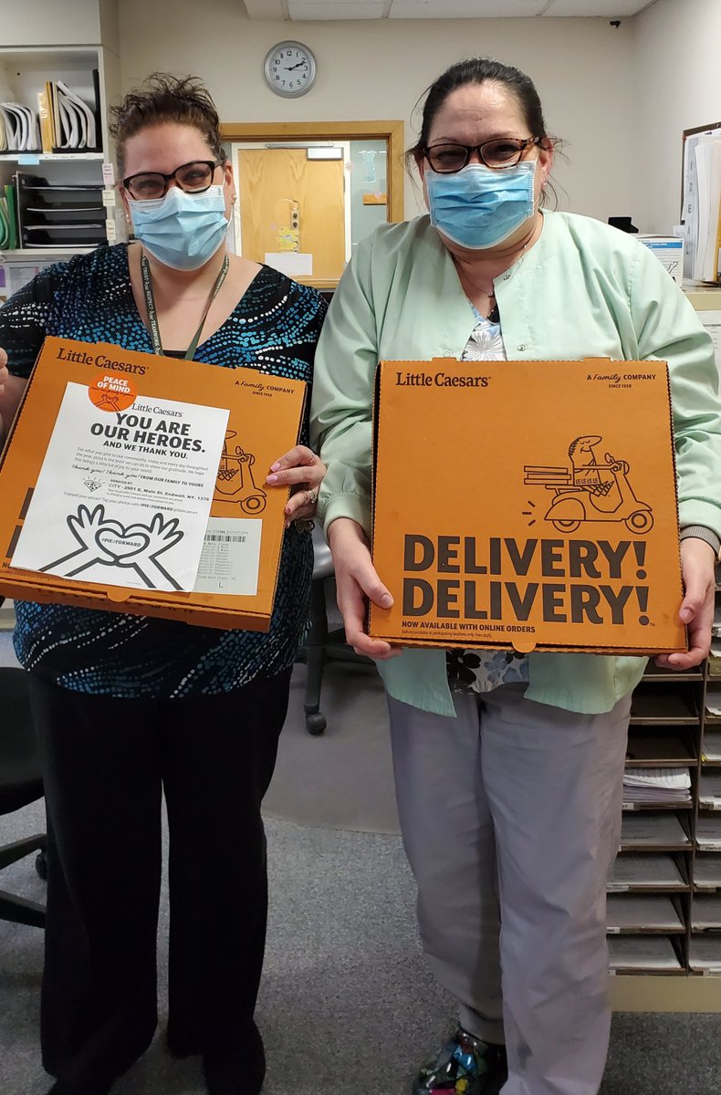 NYUHSINC's tweet photo. Shout out to @burgermondays for their delicious donation to the UHS Wilson Medical Center Employee Health Department, @bakerstbread  who donated lunches to UHS Binghamton General Hospital staff and finally to @littlecaesars in Endwell for their generous pizza donation! https://t.co/fxAer1zke3
