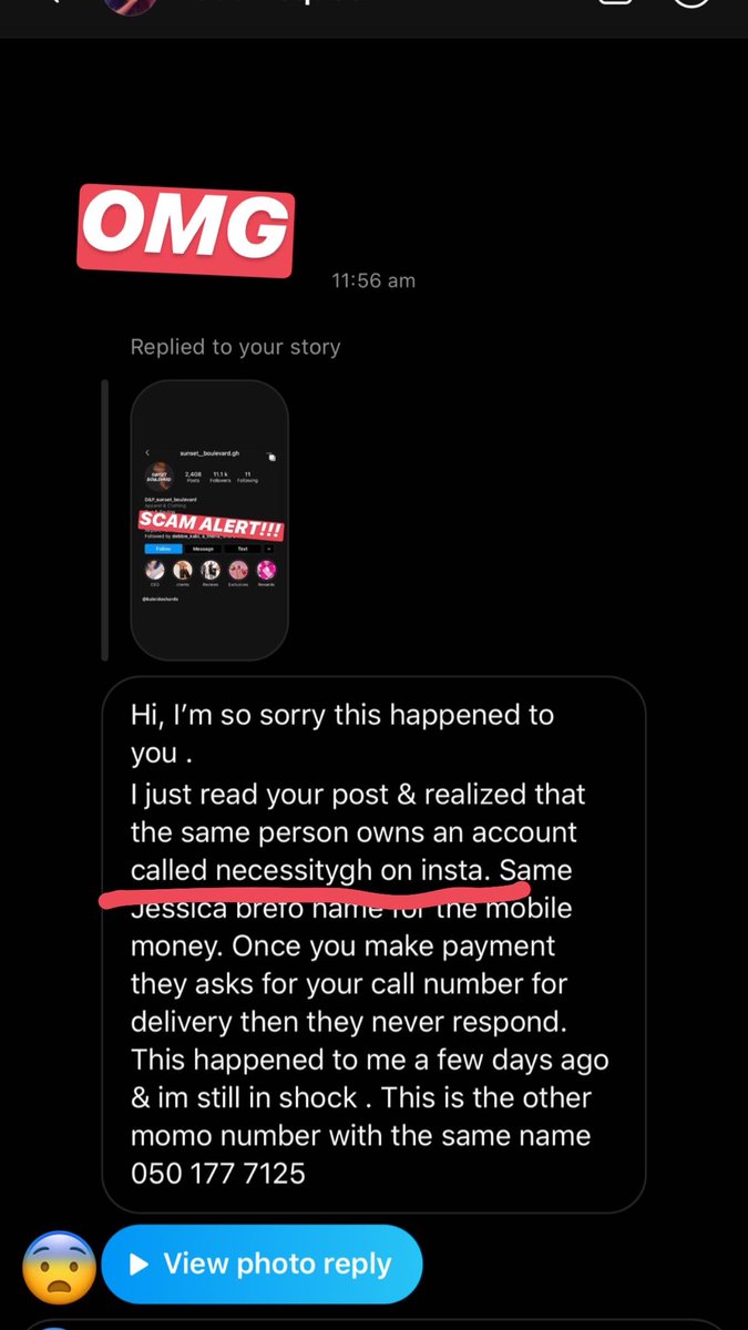 When I put the mobile money accounts up on IG, we found out that they operate multiple pages. Please report   http://necessity.gh  on IG as well. Thanks!