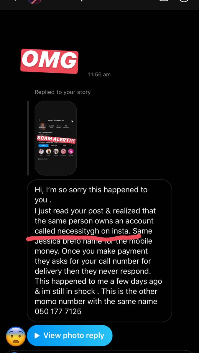 When I put the mobile money accounts up on IG, we found out that they operate multiple pages. Please report  http://necessity.gh  on IG as well. Thanks!