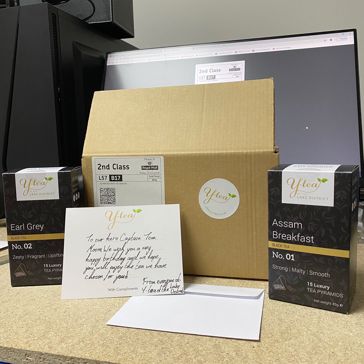 We sent some birthday gifts to Captain Tom Moore this morning, let’s hope he will enjoy one or the other! ☕️ #CaptainTomMoore #NHS #Hero #Tea #Cumbria #LakeDistrict #MadeInCumbria #ThisIsCumbria