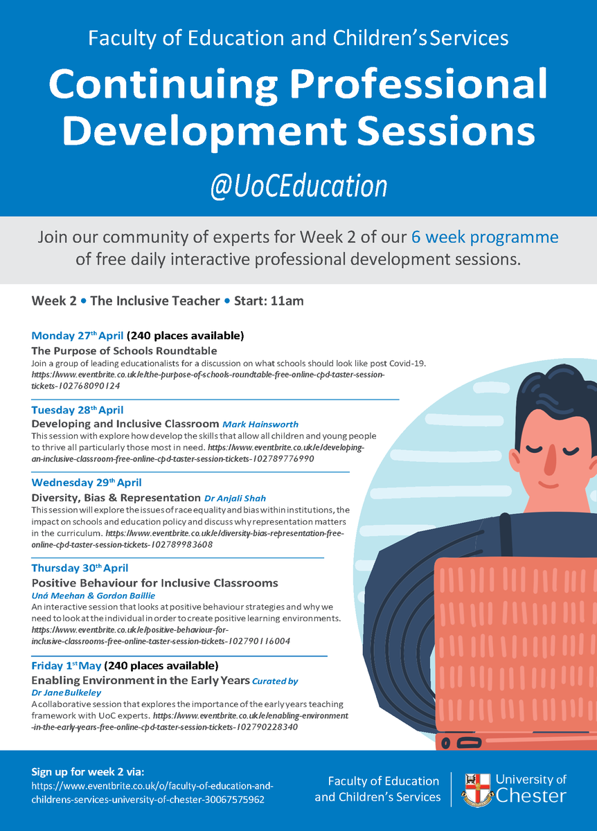 ⭐️ Our second week of free #CPD taster sessions starts on Monday! ⭐️ We're offering 5 brilliant sessions focusing on The Inclusive Teacher - register now! eventbrite.co.uk/o/faculty-of-e… ✍️ #MyChesterStory #MoreThanABuilding #PartnershipInAction #inclusion