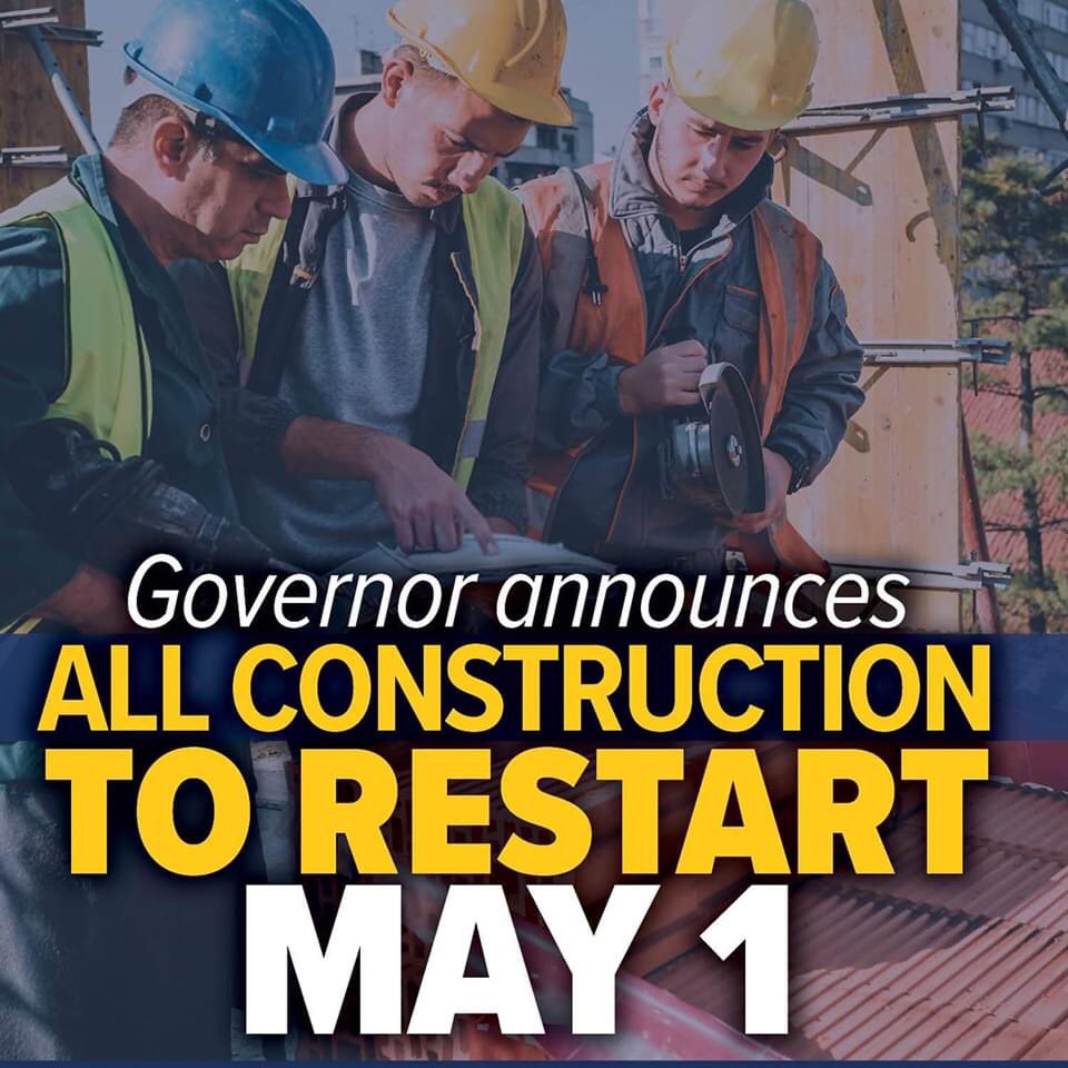 RepSimmons's tweet image. Governor Wolf announces construction to resume May 1st.