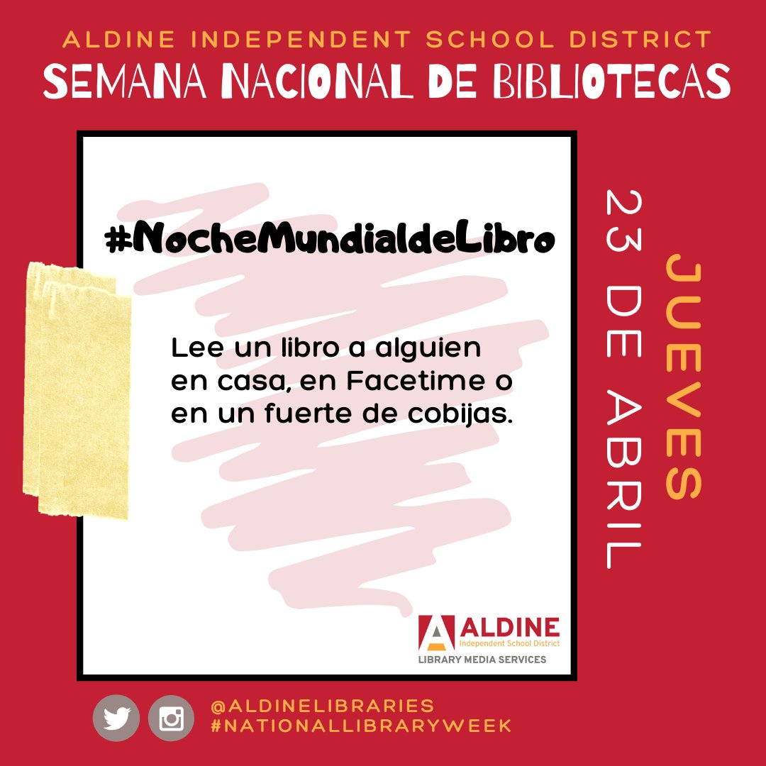 aldinelibraries's tweet image. Be sure and use #AISDNationalLibraryWeek and #AldineAtHome on your posts