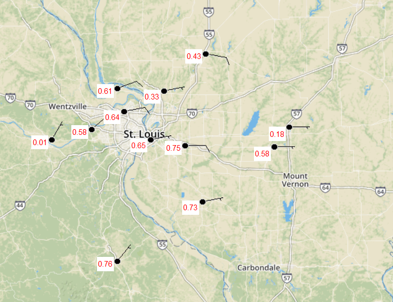 WthrmnSlaughter's tweet photo. Rain is starting to ease up a bit, but rain totals so far anywhere from 1/4 - 3/4 data @nws via @mesowestutah. #TISL #Thursday #Today #STLwx #MOwx #ILwx #STL #StLouis #weather #STLrain https://t.co/jLh66siv4Z