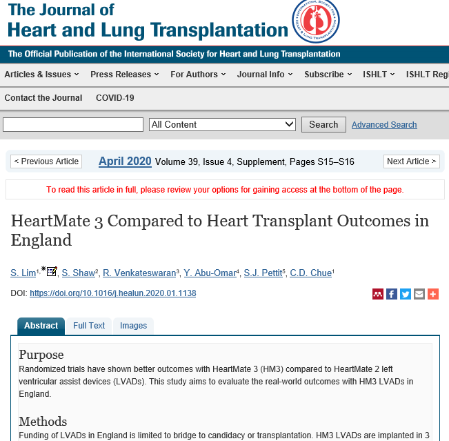 RoyalPapLib's tweet photo. #papworthauthors new publication: HeartMate 3 Compared to Heart Transplant Outcomes in England. https://t.co/PvzETHyNRL. #HeartMate3 #HM3 #LVAD #ConferenceAbstract @drstephenpettit https://t.co/3rMjE9Qh9s