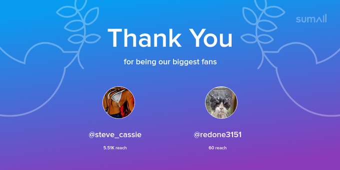 Our biggest fans this week: steve_cassie, redone3151. Thank you! via https://t.co/21GqVZPVp7 https://t