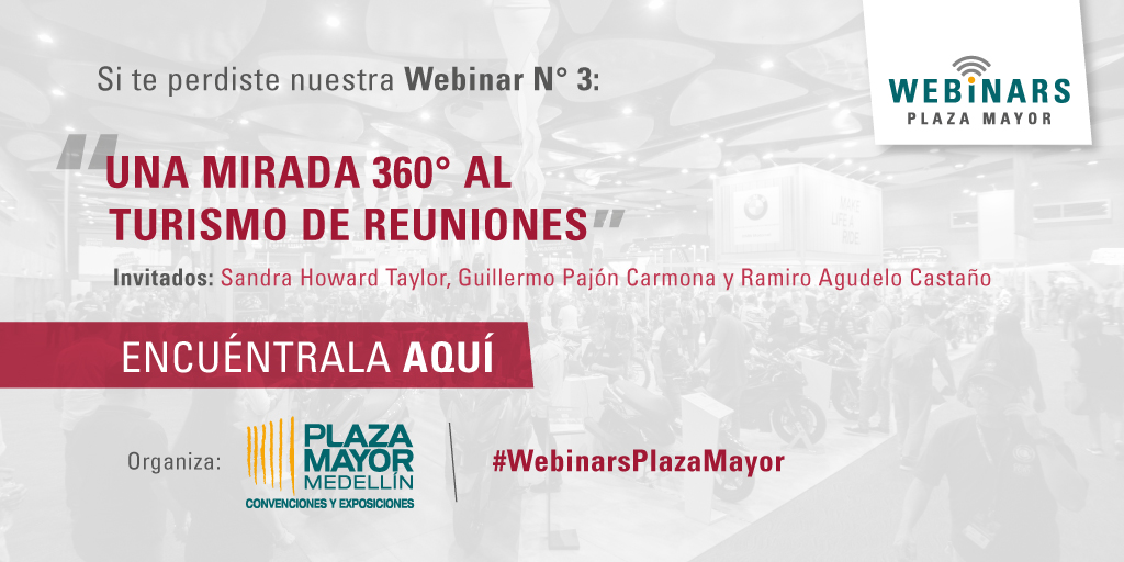 Si te perdiste nuestra conferencia virtual "Una mirada 360° al turismo de reuniones", puedes visualizarla en: bit.ly/mirada360altur…

#WebinarsPlazaMayor #ElCorazónDeMedellín 

<a href="/sahowardt/">Sandra Howard</a> <a href="/guillermopajonc/">Guillermo Pajon C</a> <a href="/victorhzapata/">Víctor Zapata</a>