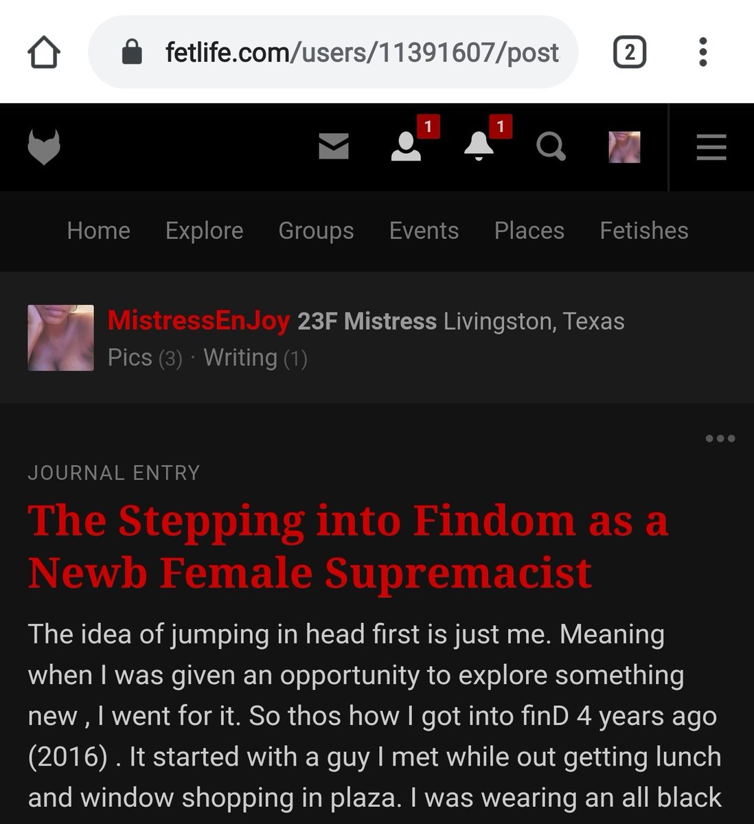MistressEnJoy's tweet photo. I just posted my 1st Journal Entry on #FetLife https://t.co/vH893hRD0g
The entry is the sum of how I got into finD , my first pegging 
https://t.co/0Oi4ejLn4g

| paypig | Public Humiliation| finsub | findombrat |Blackmail |Boot Worship | Piggy Play| Toes Feet| Sadism | Small Cock https://t.co/Z3ncrc2lFL
