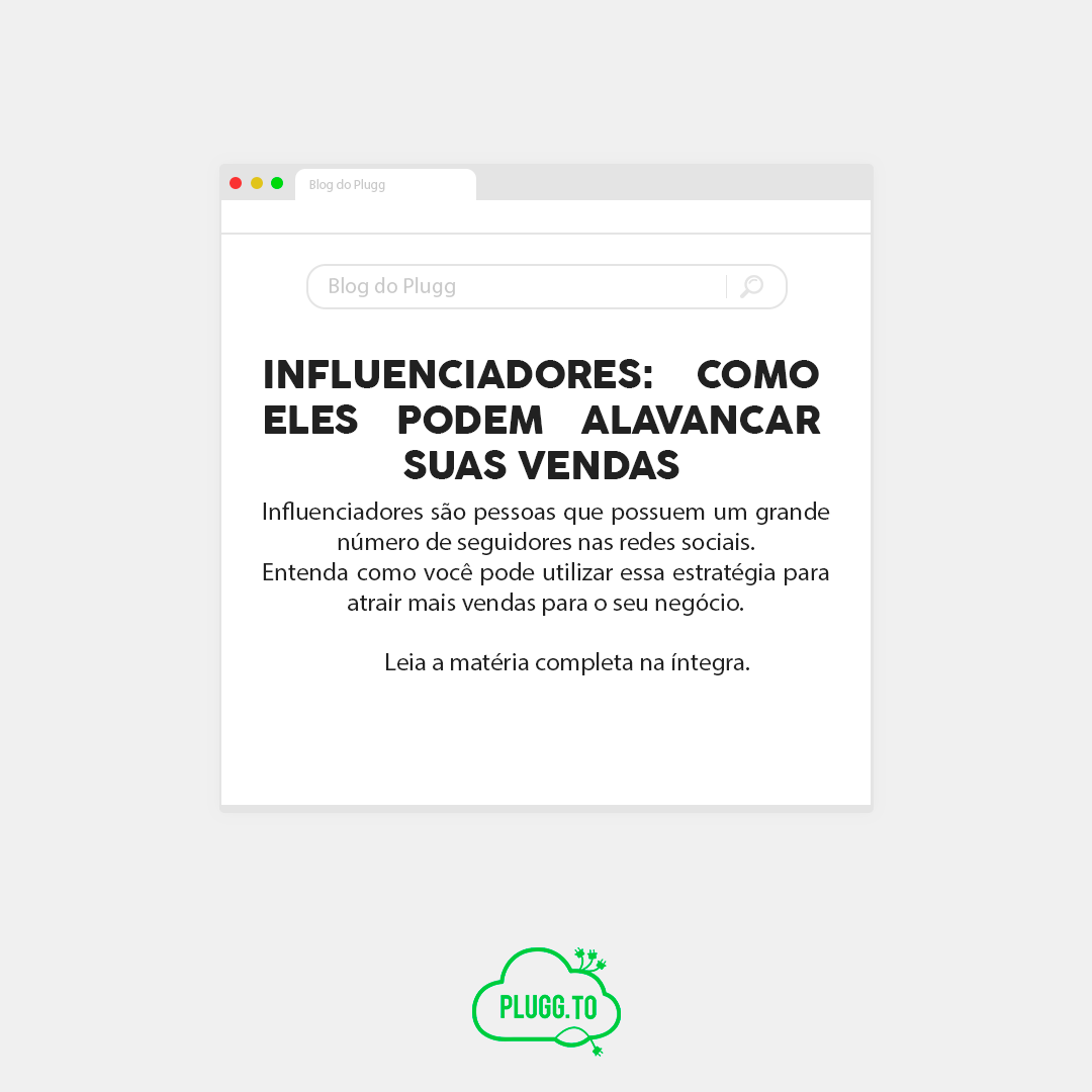 pluggto's tweet image. "Existe uma forma de vender muito mesmo sem produzir conteúdos, através dos influenciadores. Quer saber como investir nisso de maneira efetiva? Leia esse artigo até o final e comece a colocar em prática hoje mesmo."

Leia o artigo completo no nosso Blog!
bit.ly/2x31x31