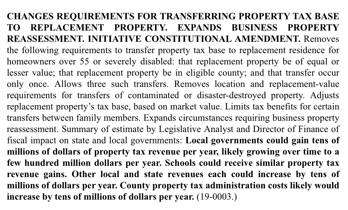 dillonliam's tweet photo. It's official. Californians are scheduled to vote in November on a measure that would end the state's inheritance property tax break for investment homes — but only as a part of plan to increase Prop. 13 property tax benefits for older homeowners. It's sponsored by @CAREALTORS https://t.co/YQ7ihsvYvX