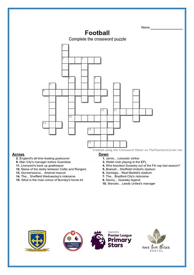 <a href="/GAFCCommunity/">GAFC Community</a> Community Coach <a href="/WardellMarcus/">Marcus Wardell</a> has devised 3 Crosswords for you to solve Here's number 1 *if you would like a copy to print, message one of our SM pages &amp; we can send you a copy #HHLEEDSCOVID19 <a href="/LeedsCommFound/">Leeds Community Foundation</a> <a href="/PLCommunities/">Premier League Communities</a> <a href="/TheNLTrust/">The National League Trust</a> <a href="/GuiseleyAFC/">Guiseley AFC</a> <a href="/GAFCSupporters/">Guiseley AFC SC</a>