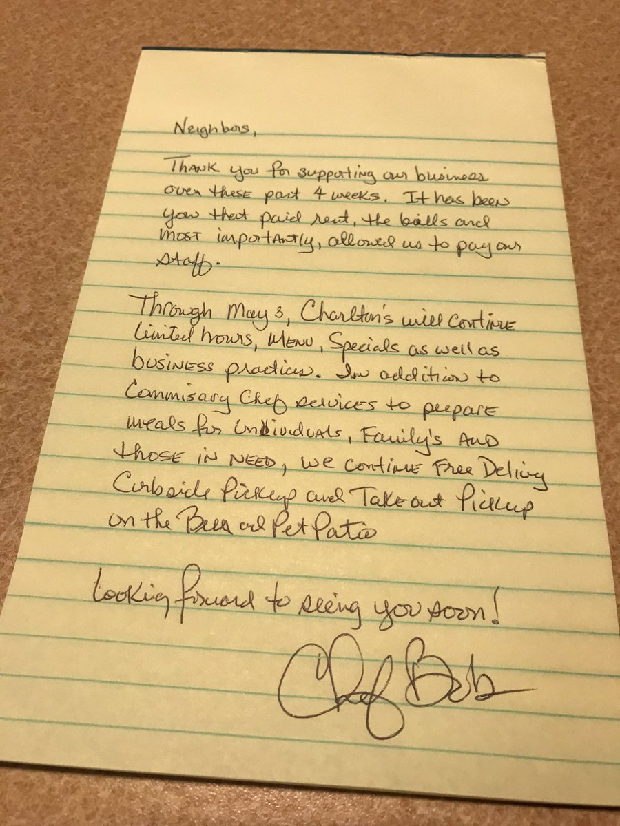 CharltonsGrlTap's tweet photo. Message from Chef Bob @charltonsgrill #charltons #funatcharltons #hopeatcharltons #dirtysmoked🍗 https://t.co/7ESJmIZ32t