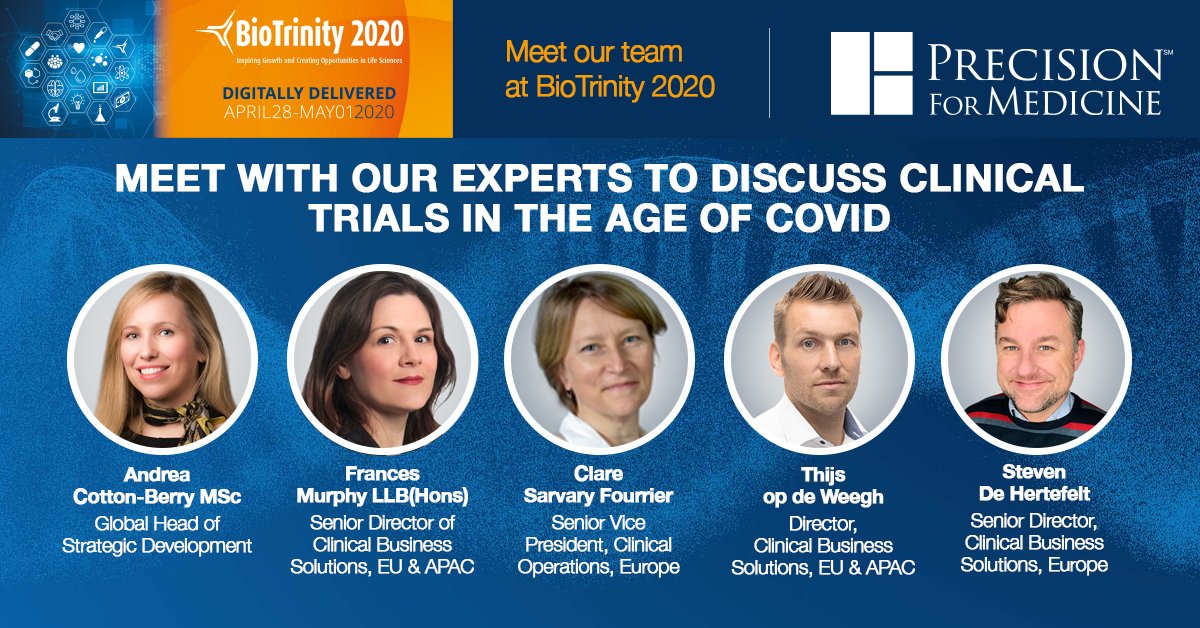 PrecisionORD's tweet image. Attending the #BioTrinity2020 virtual conference 28 April - 1 May? Our Precision experts are! Email info@precisionformedicine.com or reach out through the BioTrinity partnering system to set up time with our team to discuss clinical trials in the age of COVID-19.