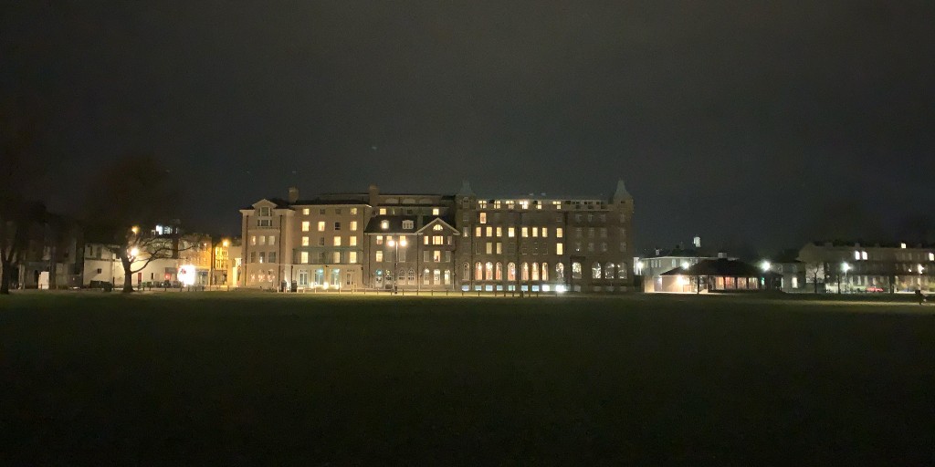Tonight <a href="/University_Arms/">UNIVERSITY ARMS</a> is lit up to show a BIG thank you to our brilliant NHS staff, key workers and everybody working hard to keep us safe. 👏💙 #ClapForOurCarers #StayHomeSaveLives