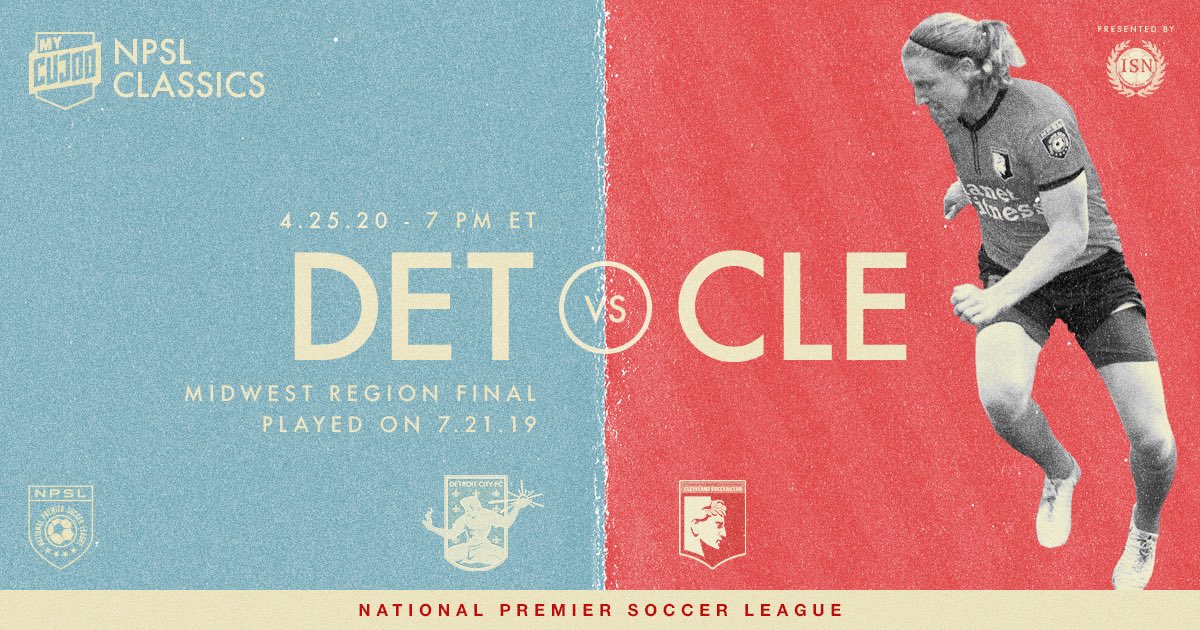 NPSLSoccer's tweet photo. .@MyCujoo will be streaming #NPSL classic @SoccerCLE vs @DetroitCityFC from July 2019 on Saturday at 7 p.m. ET presented by @ISNOnline https://t.co/FyMVmDCEVK