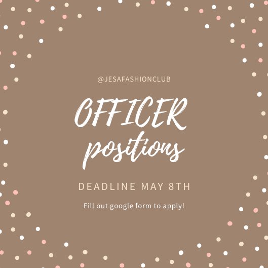 jesafashionclub's tweet photo. If you would like to be a Fashion Club Officer for 2020-2021, please apply with the google form! https://t.co/e0K3TUKmVw https://t.co/eveWqmD5WH