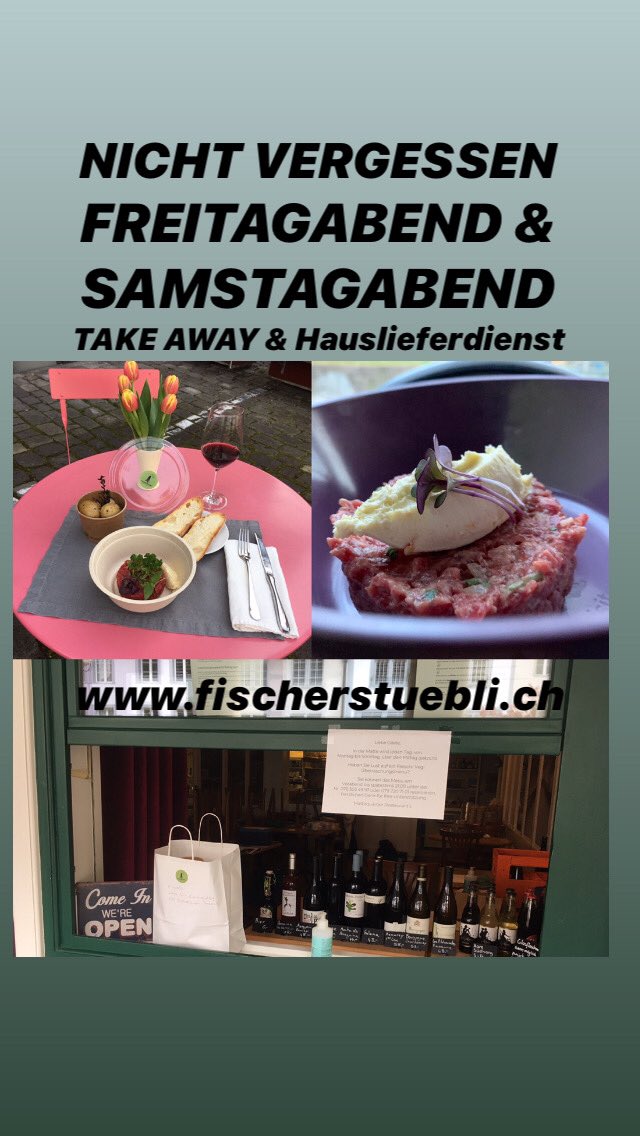 fischerstubli's tweet photo. Morgen geht es weiter mit Take Away im Fischerstübli.
Info unter
https://t.co/wOZdl3KisQ
Wir freuen uns.
Fischerstübli-Team
#Altstadtbern #Mattequartier #Kirchenfeld #Bern #bliebzuhause #Tatar #Matte #Restaurantbern #Essen #Danke https://t.co/jwC9Nwvr8V