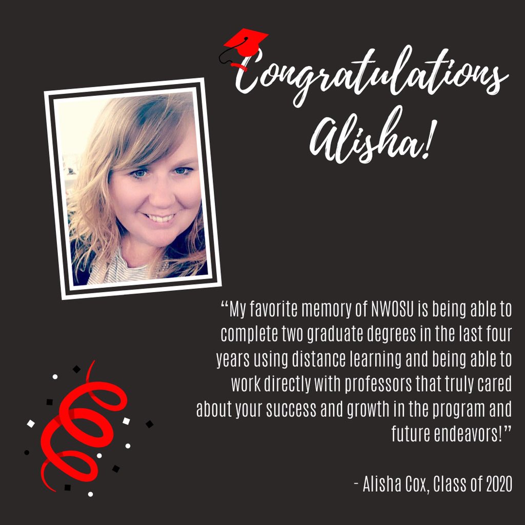 NWOSUSGA's tweet photo. Today’s #ClassOf2020 Senior Spotlight is Alisha Cox!! Thank you for choosing NWOSU!!
If you are a graduating senior and want to be featured, send your photo and your favorite NWOSU memory to oayandel@nwosu.edu https://t.co/AmhH3hj5LW