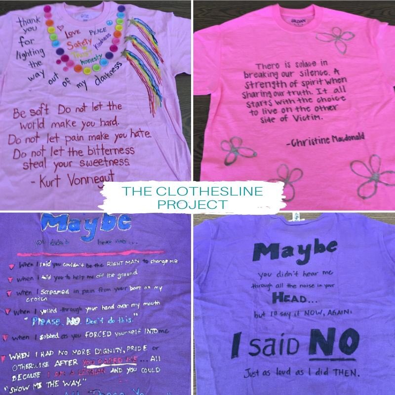 UTCSAW's tweet photo. Last installment of pics for the virtual #clotheslineproject for #SAAM2020 Each t-shirt tells a story of abuse, survival, or hope.  If you need help bc of sexual or physical abuse call our advocate 419.318.9247 #webelievesurvivors https://t.co/usop5ggQRS