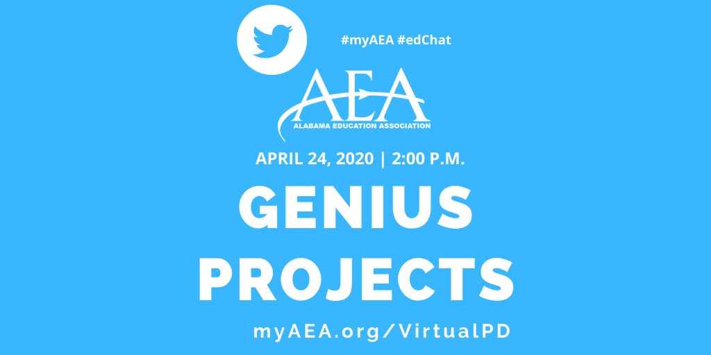 myAEA's tweet photo. Don't forget to register for tomorrow's #myAEA #edChat discussing Genius Projects. For more information, visit https://t.co/r3CoLp4L1G. Registration is required prior to the edChat. #elearning https://t.co/4h8oNUhGYR