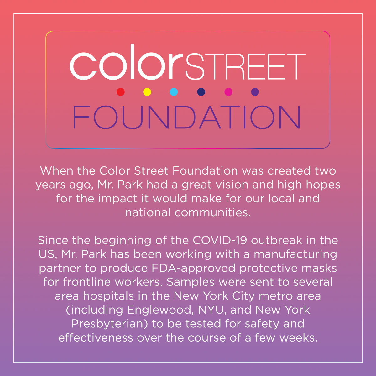 colorstreet's tweet image. An update from the Color Street Foundation. #InThisTogether