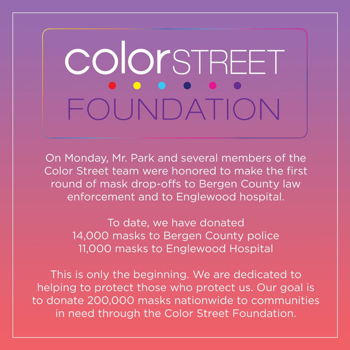 colorstreet's tweet image. An update from the Color Street Foundation. #InThisTogether