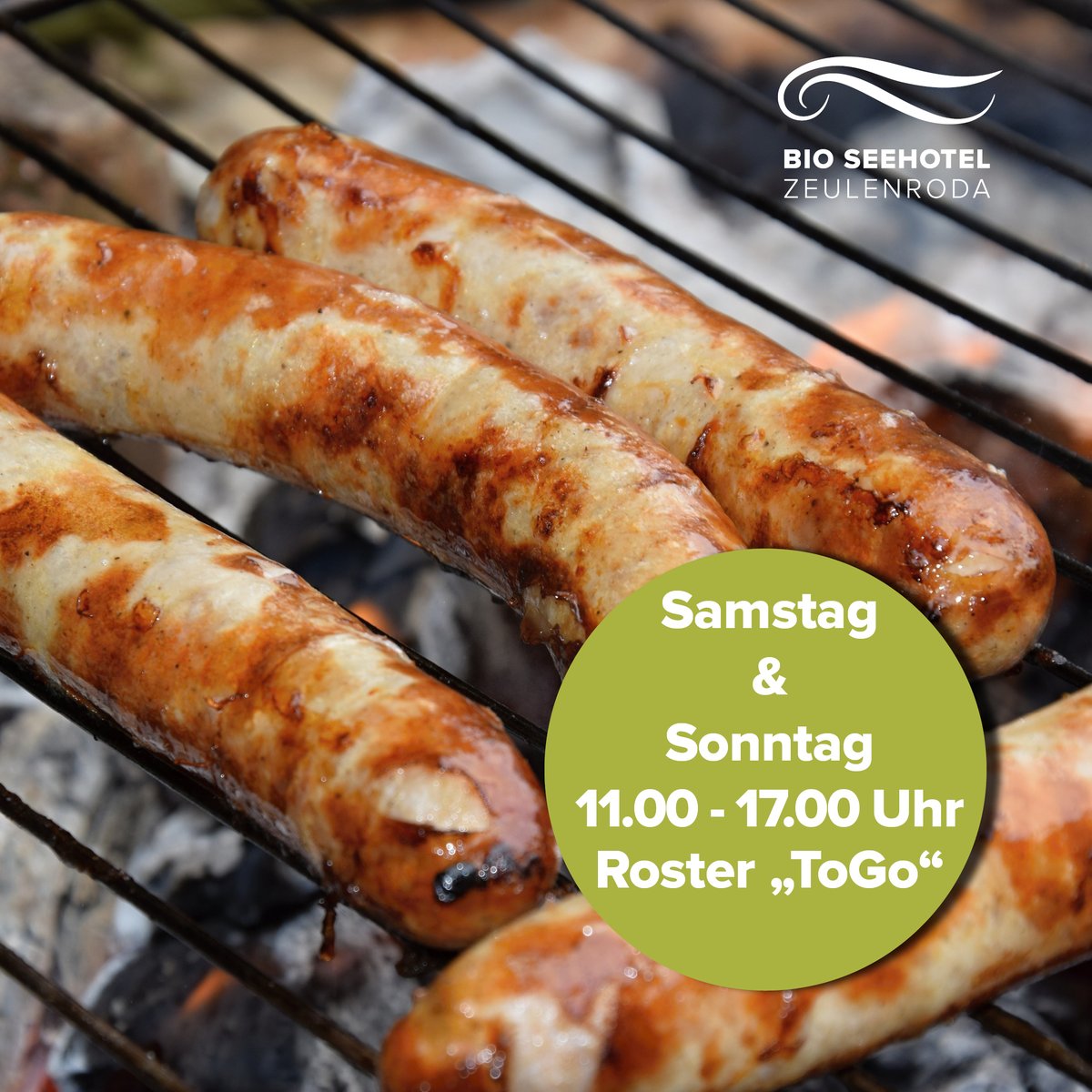 Roster „TO GO“!

Auch diesen Samstag &amp; Sonntag gibt es bei schönem Wetter am Biergarten, jeweils von 11.00 - 17.00 Uhr, Thüringer Rostbratwurst „TO GO“. 

Nächste Woche bereits ab Freitag, zum 1.Mai Feiertag.