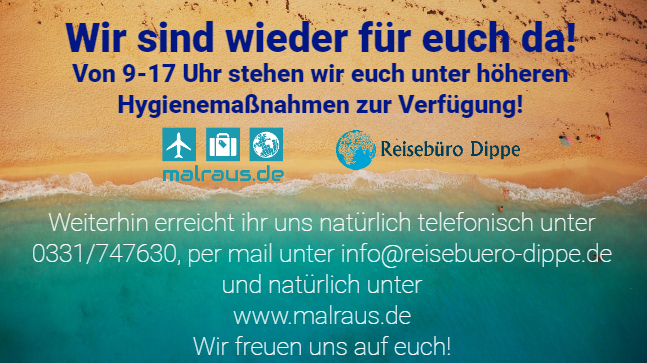 ThomasDippe's tweet photo. Wir sind wieder für euch da!
Ab Montag, 27.04.2020 stehen wir euch unter höheren Hygienemaßnahmen wieder zur Verfügung!
#wirsindwiederda #reisen #travel #instatravel #werreisenliebtverschiebt #coronavirus #Covid19 #derDippe #machtsmöglich https://t.co/NGN3IxpurM