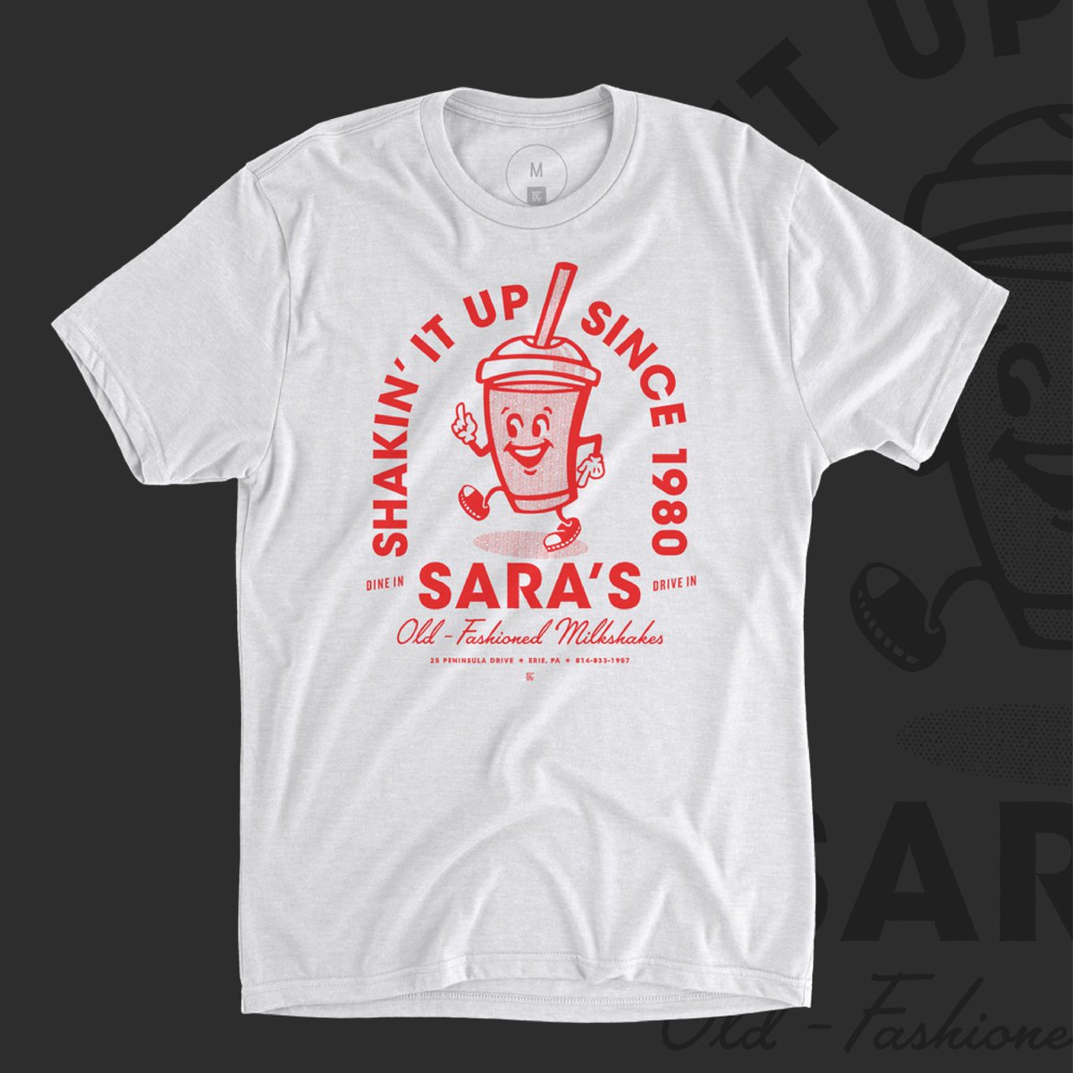 ErieApparel's tweet photo. 🥤Our new @saraserie Shakin’ It Up Since 1980 tees are now available, just in time for open day. Link in bio to shop. https://t.co/WZdTKxyMtA