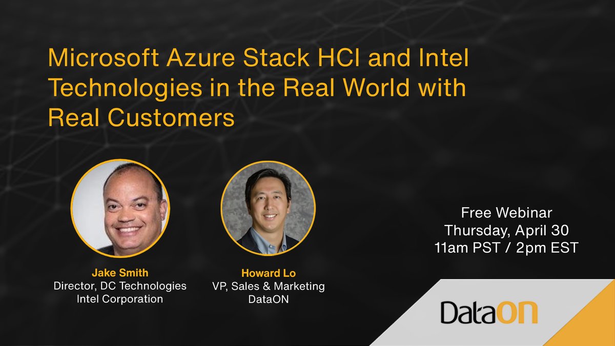 dataon's tweet photo. In our new webinar, Intel’s Jake Smith & DataON’s Howard Lo will show how real customers used #AzureStackHCI with Intel technologies to increase performance and response times of their business-critical applications. #S2D #WinServ #IntelSelect #Optane https://t.co/NwFVaN6kCs https://t.co/yafQpeAT1C