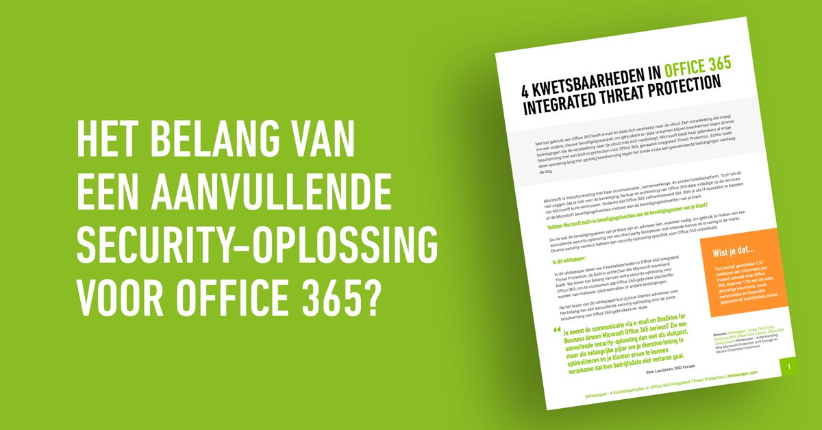 🔐 Het belang van een aanvullende security-oplossing voor Office 365-gebruikers? 🔐 
Ontdek het in ons whitepaper! 

Download whitepaper: dsdeurope.nl/belang-aanvull…
