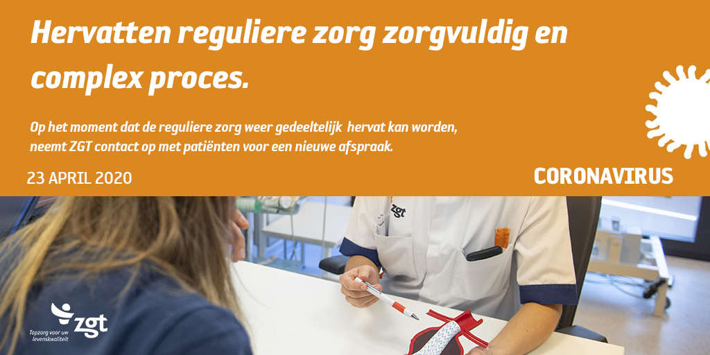 🙏 Omdat de situatie redelijk stabiel is binnen ZGT zijn we deze week begonnen met voorbereidingen over hoe en op welke termijn de reguliere zorg weer langzaam opgestart kan worden. 
➡️ bit.ly/2zpHoVD