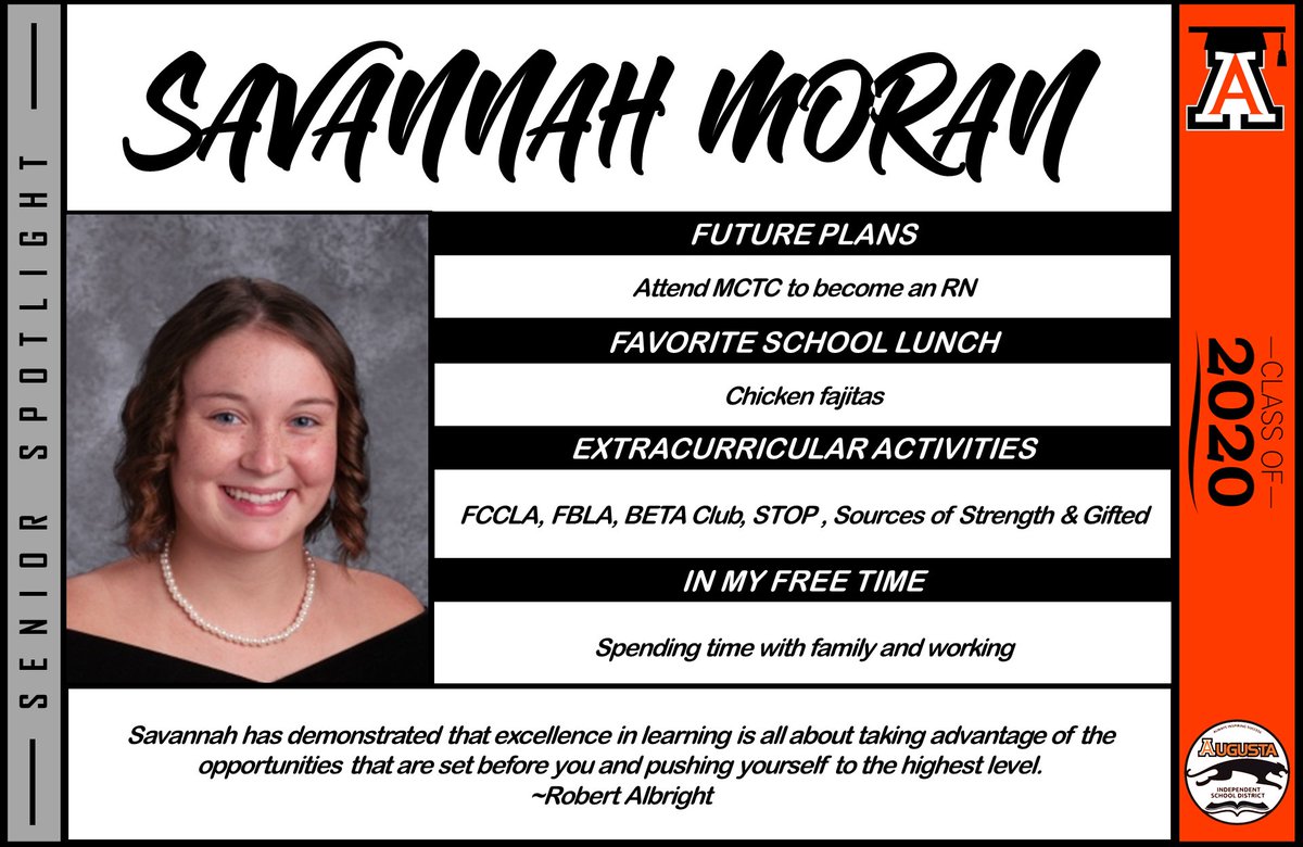 SENIOR SPOTLIGHT 🎓 AUGUSTA INDEPENDENT SCHOOL
#CLASSOF2020 👩‍🎓👨‍🎓 #PANTHERNATION🐾