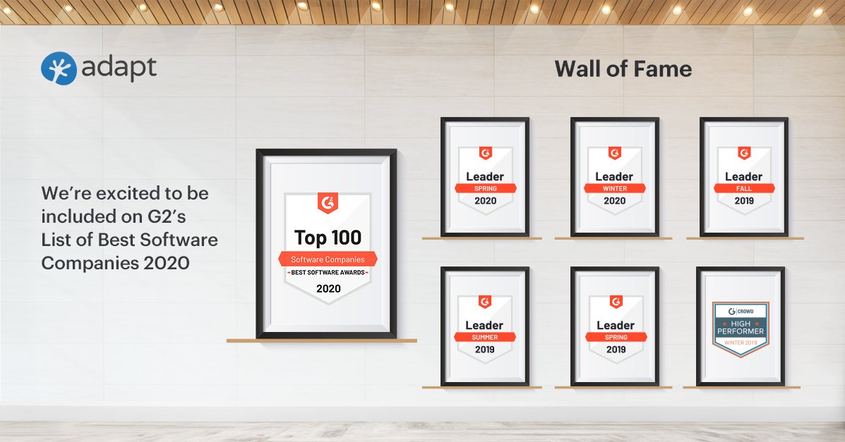Adapt_io's tweet photo. We’re excited to be included on G2’s List of Best Software Companies 2020! 🎆🎖️ A big thanks to our customers for consistently recognizing our contribution.

#G2awards #BestSoftware2020 #SaaS https://t.co/98MckYaRWR