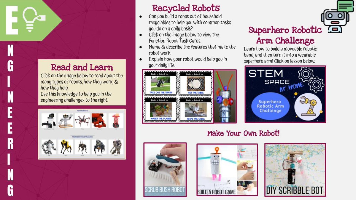 christinekdixon's tweet photo. We're rolling out another At-Home  S🔬T💻E💡🎨M📐 Challenges for #distancelearning and this week's theme is all #STEAM things ROBOTS! 🤖

🤖👉https://t.co/q17n7ToUQr👈🤖

@teachseuss &amp; I would ❤️ if youd share with your students!

 #STEM #MakerEd #csk8 #cs4all #remotelearning https://t.co/unLZORg5Ci