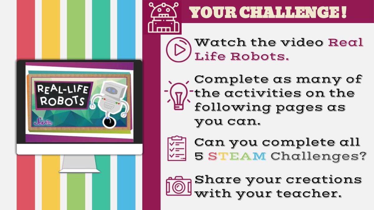 christinekdixon's tweet photo. We're rolling out another At-Home  S🔬T💻E💡🎨M📐 Challenges for #distancelearning and this week's theme is all #STEAM things ROBOTS! 🤖

🤖👉https://t.co/q17n7ToUQr👈🤖

@teachseuss &amp; I would ❤️ if youd share with your students!

 #STEM #MakerEd #csk8 #cs4all #remotelearning https://t.co/unLZORg5Ci