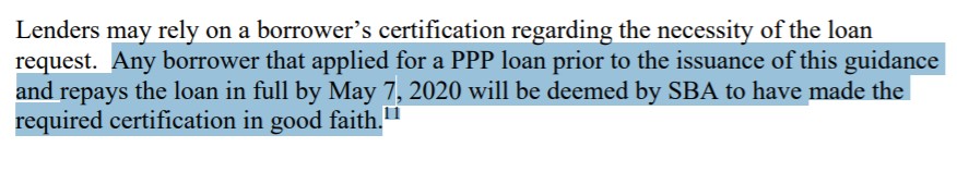 Treasury is now giving these companies an out. If you got your loan before TODAY and give it back before May 7, you are in the clear. After that, you are exposing yourself to legal issues. https://popular.info/p/32-millionaire-ceos-who-scooped-up