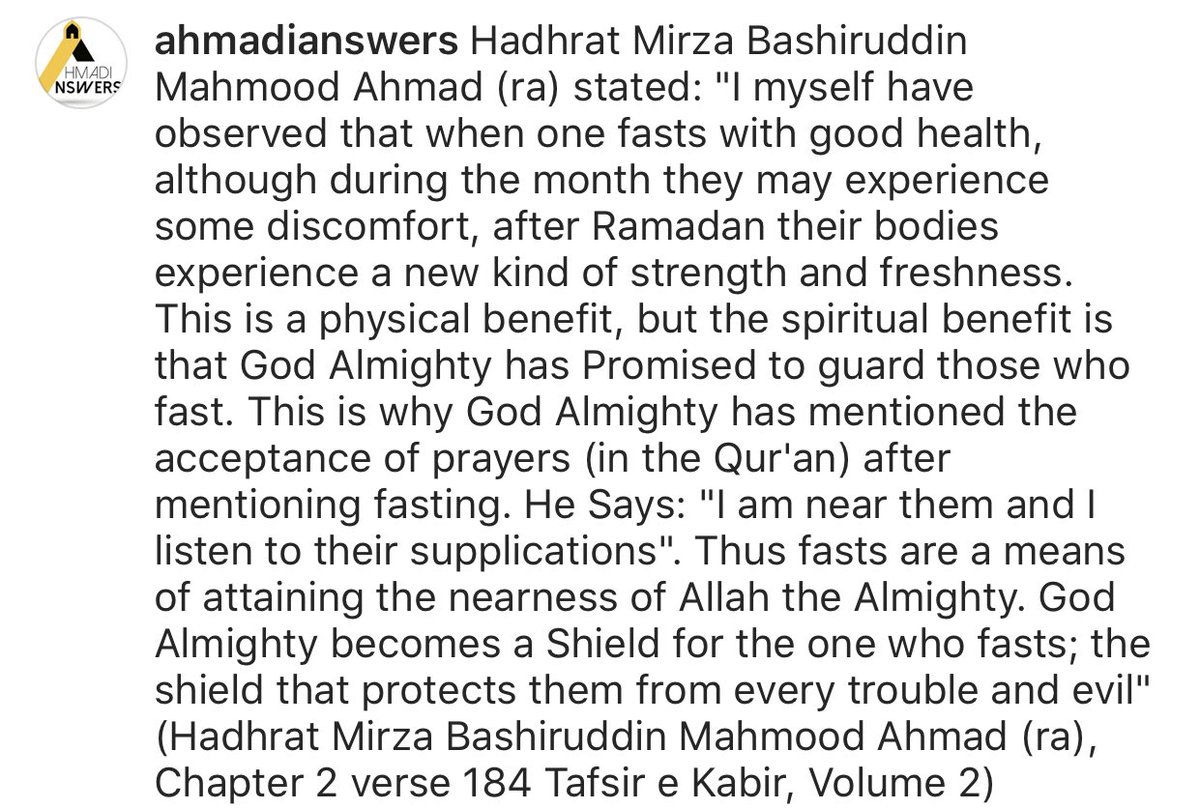 An important quote from Hadhrat Mirza Bashiruddin Mahmood Ahmad (ra) on the spiritual and physical benefits of fastingMay Allah Bless us all during this month and enable us to benefit from this blessed month in the best way possible ameen!
