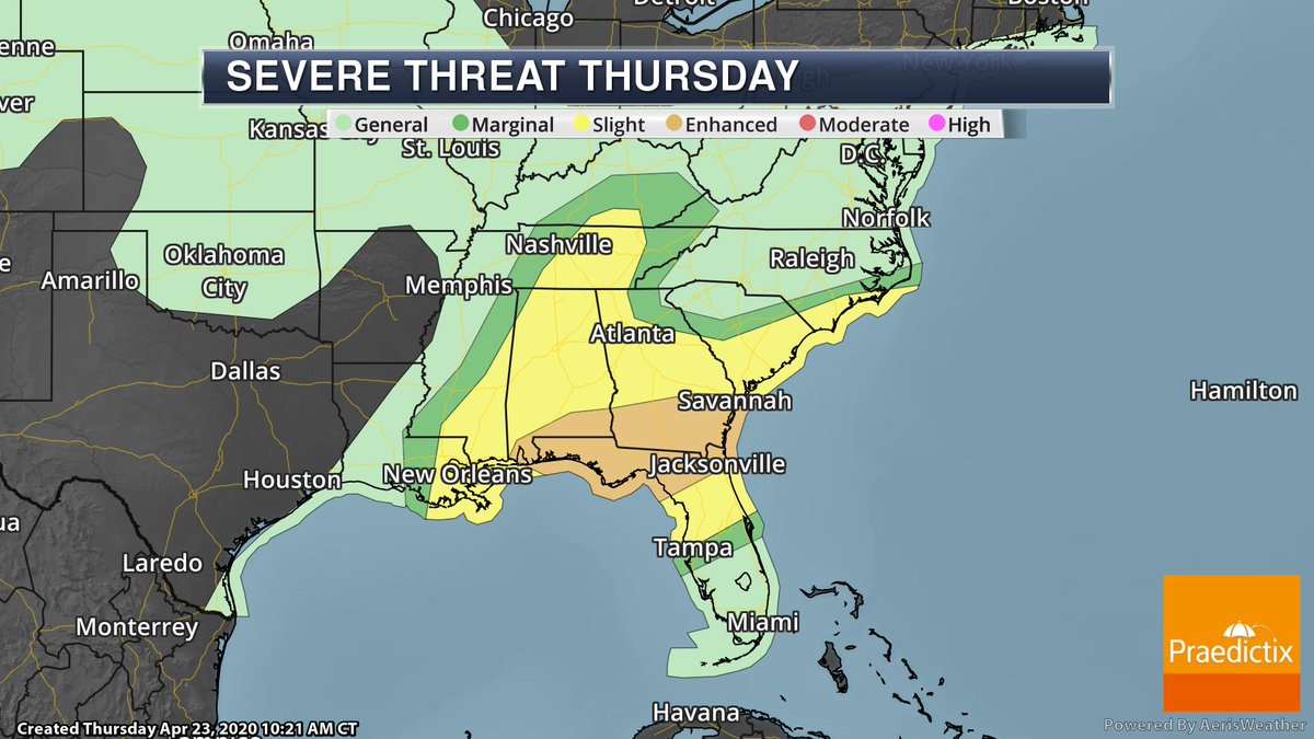 Praedictix's tweet photo. SEVERE STORM FOCUS
Modified risks of severe weather, up to ENHANCED RISK. Tornadoes, hail, damaging winds all possible Thursday.
#USAwx #SEwx #Praedictix https://t.co/U8oe0jsTXT