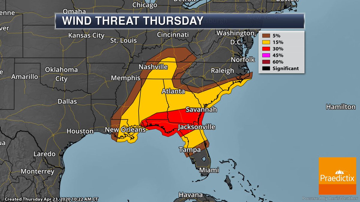 Praedictix's tweet photo. SEVERE STORM FOCUS
Modified risks of severe weather, up to ENHANCED RISK. Tornadoes, hail, damaging winds all possible Thursday.
#USAwx #SEwx #Praedictix https://t.co/U8oe0jsTXT