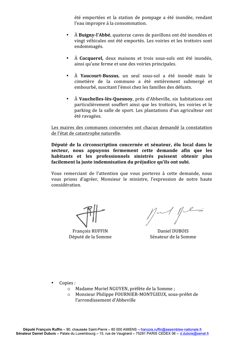 Avec le député de la circonscription <a href="/Francois_Ruffin/">François Ruffin</a>, nous appuyons auprès du Ministre de l'Intérieur la demande de constatation de catastrophe naturelle des communes du #Ponthieu inondées dans la nuit du 17 au 18 avril #catnat #Bussus #Francières #Cramont #Buigny #Vauchelles