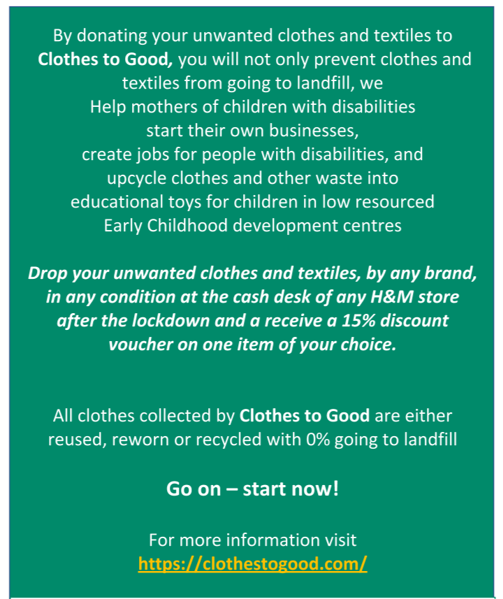ClothestoGood's tweet photo. Come on South Africa🇿🇦. 
Be a fashion recycler👏🏼 and recycle your Clothes! 

Visit our website for more information⌨️
https://t.co/qvl2E1fppw

♻️💚 🌍 https://t.co/BCWbCZYBu8