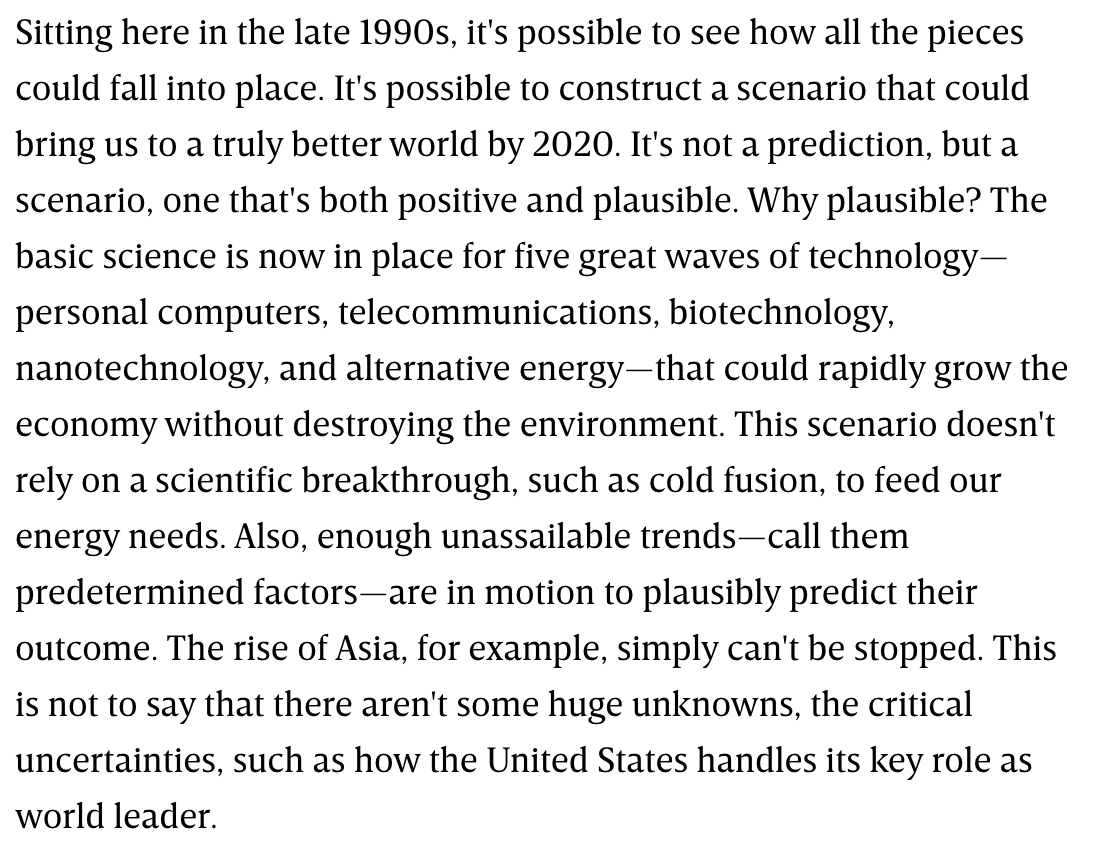 From "The Long Boom: A History of the Future, 1980–2020" by  @peteleyden and  @peterschwartz2 in  @wired's July 1997 issue