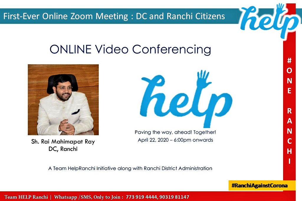 DC_Ranchi's tweet image. Addressed the representatives of organisations who are a part of #TeamHELP #Ranchi through Zoom VC. Thanked them for their efforts, discussed the challenges &amp;amp; the way forward.
#RanchiCares
#TeamHELPRanchi
#RanchiFightsCorona

@HemantSorenJMM 
@JharkhandCMO 
@MVRaoIPS