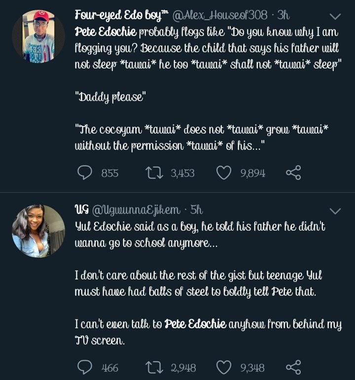 I was bored, so i compiled a thread of all the funny replies on Yul edochie& #39;s post of how he told his father (pete edochie) that he wants to drop out. Enjoy!!