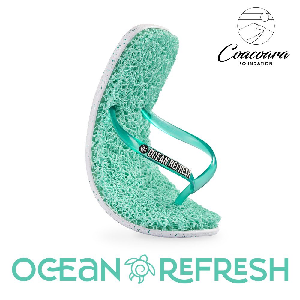 Coacoara1's tweet photo. We are proud to Announce our partnership with such an inspiring company @oceanrefresh 
Each flip-flop is created using plastic waste removed from the ocean and coastline. 
Available soon on the Coacoara Foundation store! 
Change is now! 
 #climatechange #greenearth #oceanrefresh https://t.co/k6VB7qOlyy