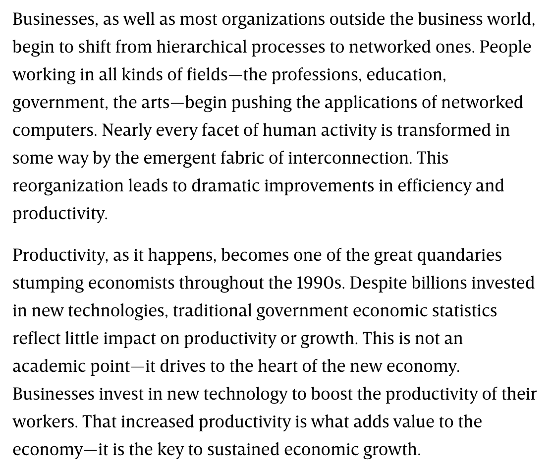 Some of the few relatively prescient parts of "The Long Boom: A History of the Future, 1980–2020" by  @peteleyden and  @peterschwartz2 from  @wired's July 1997 issue