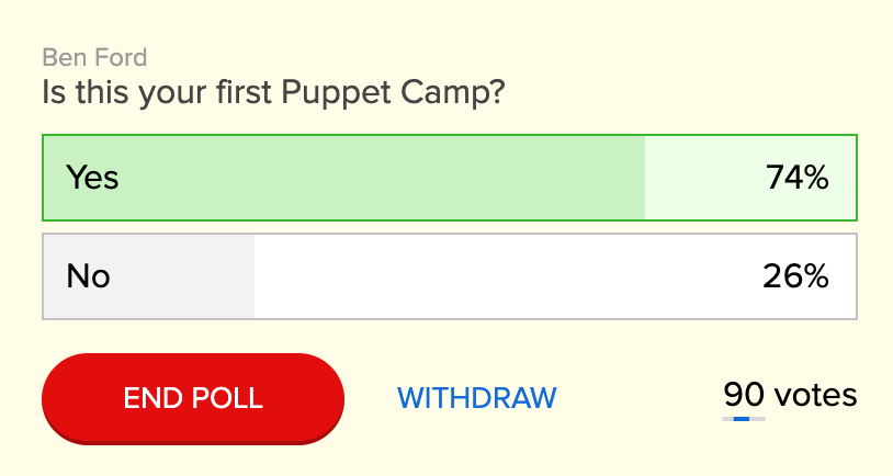 alannapb's tweet photo. Our first #PuppetCamp of the year (and in many years). 200+ attendees โ amazing to see so many first-time attendees! @puppetize https://t.co/xiPfHXUTKH